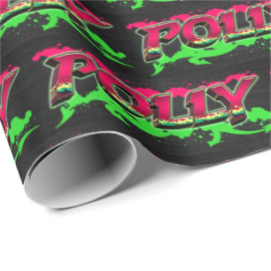 Papier Cadeau Polly prénom Graffiti red green