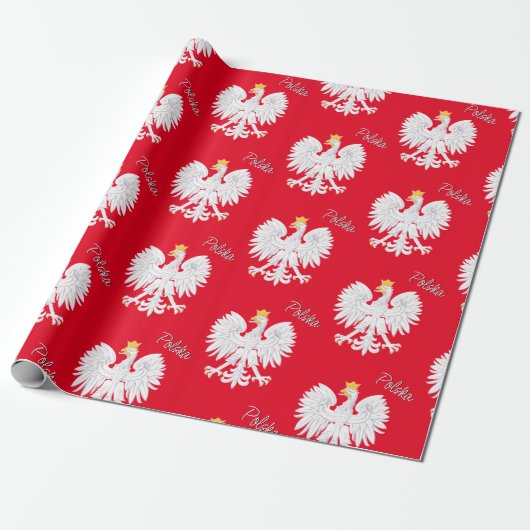 Papier Cadeau Pologne Papier rouge à envelopper, Aigle polonais, (Déroulé)