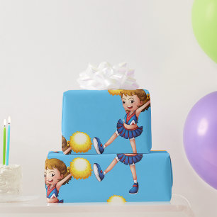 Papier Cadeau Pom-pom girl Avec Des Poms De Pom Jaune