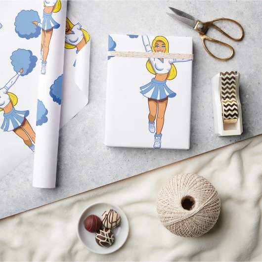 Papier Cadeau Pom-pom girl Avec Pom Pom Bleu