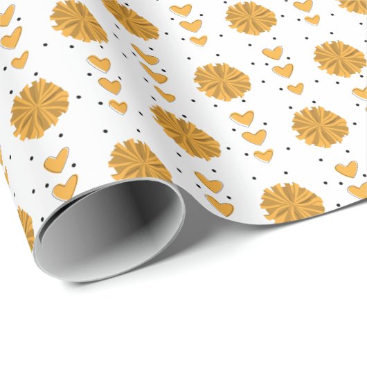 Papier Cadeau Pom Pom-pom girl Jaune Poms & Coeurs Motif (Coin rond)