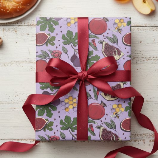Papier Cadeau Pomegranates, Figs and Honey Bees Purple