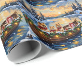 Papier Cadeau Pomeranian Christmas Boat Holiday (Coin rond)