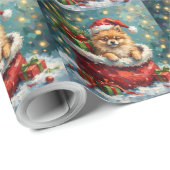 Papier Cadeau Pomeranian Christmas Santa Bag Adventure (Coin rond)