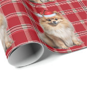 Papier Cadeau Pomeranian Dog Holiday Plaid Christmas (Coin rond)