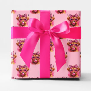 Papier Cadeau Pomme à bulle rose gomme Vache des hautes terres