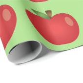 Papier Cadeau Pomme de dessin rouge sur vert (Coin rond)