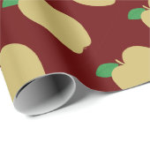 Papier Cadeau Pomme d'or en rouge (Coin rond)