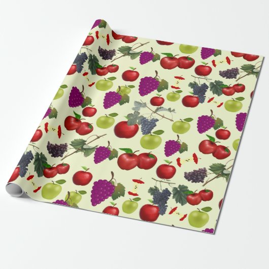 Papier Cadeau Pomme et raisins uniques Motif dynamique (Déroulé)