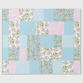 Papier Cadeau Pomme Fleur Rose, Bleu, Vert Faux Patchwork (Plat)
