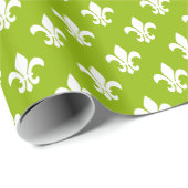 Papier Cadeau Pomme Vert Blanc Fleur de Lis Motif (Coin rond)