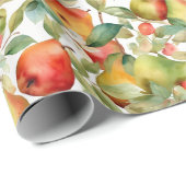 Papier Cadeau Pommes et poires aquarelles (Coin rond)