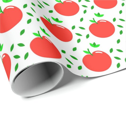 Papier Cadeau Pommes rouges et Feuilles verts (Coin rond)