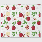 Papier Cadeau Pommes rouges, fleurs et Motif de verdure (Plat)