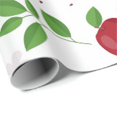 Papier Cadeau Pommes rouges, fleurs et Motif de verdure (Coin rond)