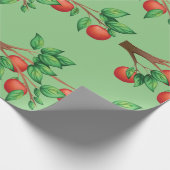 Papier Cadeau Pommier rouge Branche Fruit frais et Feuilles vert (Coin)