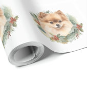 Papier Cadeau Pompe Poméranienne de la couronne de Noël (Coin rond)