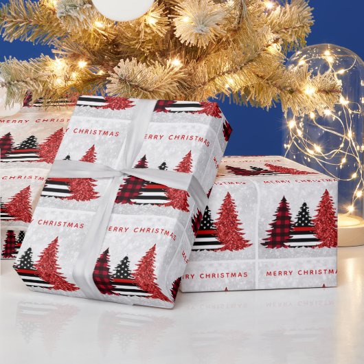 Papier Cadeau Pompier Noël Red Line Plaid Parties scintillant Ar (Vacances)