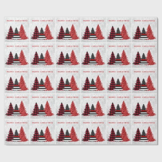 Papier Cadeau Pompier Noël Red Line Plaid Parties scintillant Ar (Plat)