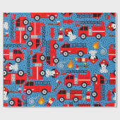 Papier Cadeau Pompiers de Chien Dalmatien Avec Camions À Feu (Plat)