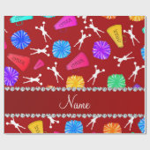 Papier Cadeau Pompons cheerleading rouges nommés faits sur (Plat)