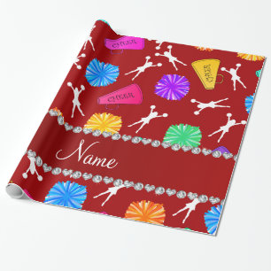Papier Cadeau Pompons cheerleading rouges nommés faits sur
