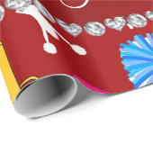 Papier Cadeau Pompons cheerleading rouges nommés faits sur (Coin rond)