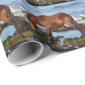 Papier Cadeau Poney du sud de Devon Dartmoor mangeant l'algue (Coin rond)