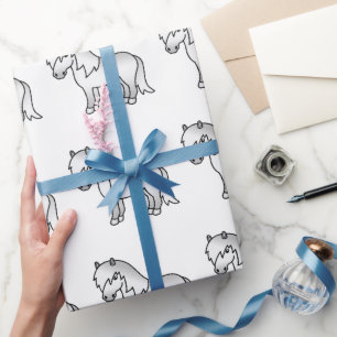 Papier Cadeau Poney Shetland gris motif de poney de dessin animé
