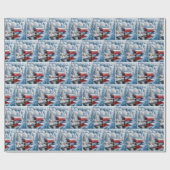 Papier Cadeau Pont Rouge De Noël En Forêt D'Hiver (Plat)