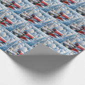 Papier Cadeau Pont Rouge De Noël En Forêt D'Hiver (Coin)