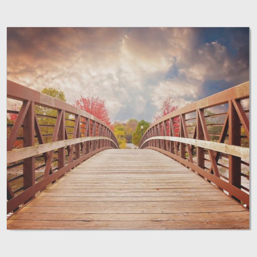 Papier Cadeau Pont rustique en bois dans le pays (Plat)
