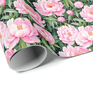 Papier Cadeau Pony rose fleurit sur un Arrière - plan feuillu