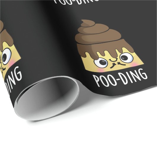 Papier Cadeau Poo-ding Funny Poop Pudding Pun Dark BG (Coin rond)