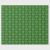 Papier Cadeau Poodé mignon chien de Noël & Green Bow Green (Plat)
