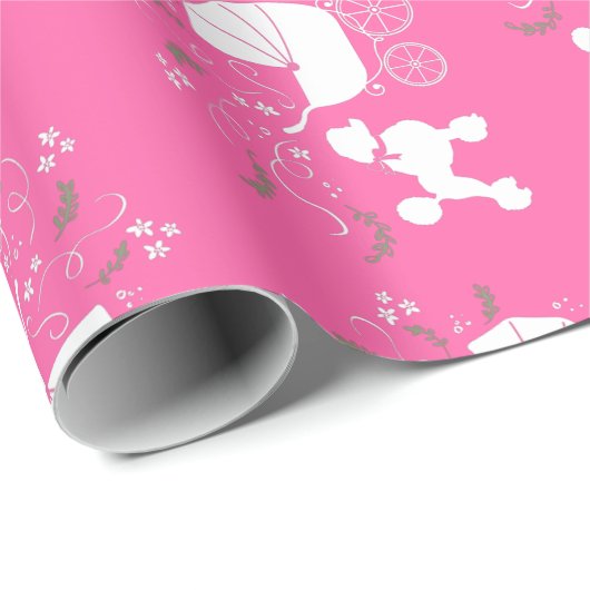 Papier Cadeau Poodle Baby shower Chien Chien Chiot Rose Girl (Coin rond)
