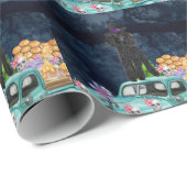 Papier Cadeau Poodle Chien Halloween Camion Effrayant nuit (Coin rond)