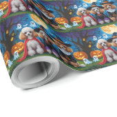 Papier Cadeau Poodle Chiens Citrouille Halloween drôle (Coin rond)