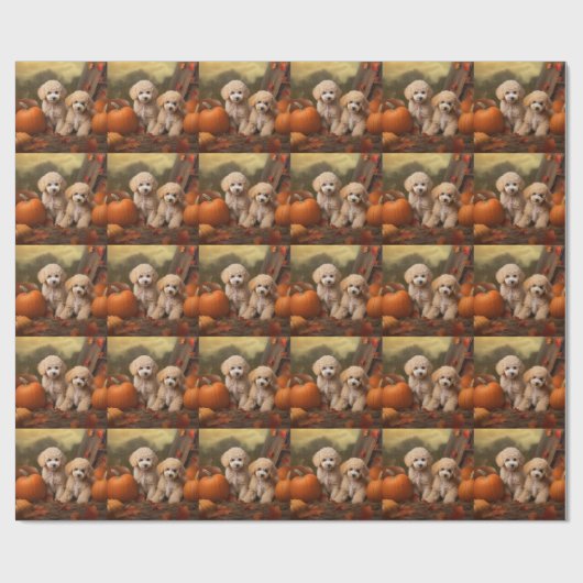 Papier Cadeau Poodle Chiot Automne Citrouille délice (Plat)