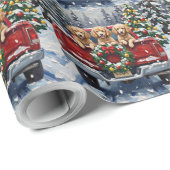 Papier Cadeau Poodle Christmas Red Truck Holiday (Coin rond)