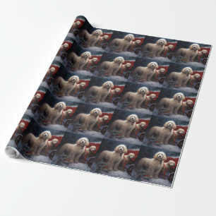 Papier Cadeau Poodle enneigé Traîneau Décor de Noël