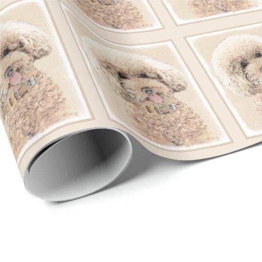 Papier Cadeau Poodle Miniature Toy Apricot Crème Chien Brown Art (Coin rond)