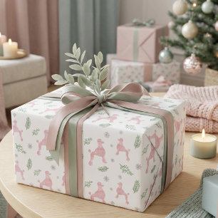 Papier cadeau Poodle Rose pastel Noël
