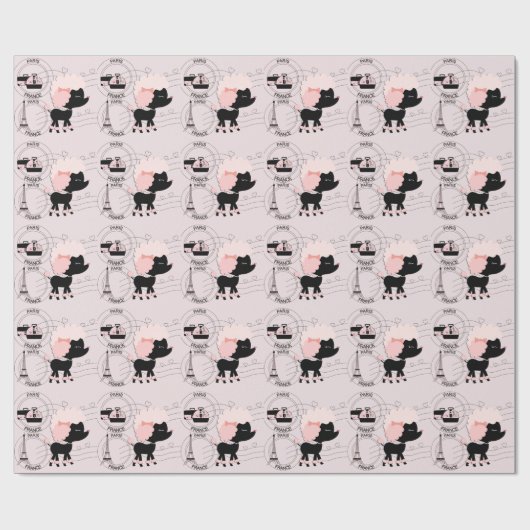 Papier Cadeau Poodle rose Tour Eiffel Papier d'enveloppement Par (Plat)