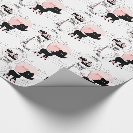 Papier Cadeau Poodle rose Tour Eiffel Papier d'enveloppement Par (Coin)