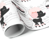 Papier Cadeau Poodle rose Tour Eiffel Papier d'enveloppement Par (Coin rond)