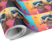 Papier Cadeau Poodle with Heart Roses Saint-Valentin (Coin rond)