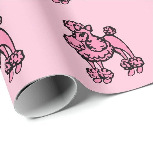 Papier Cadeau Poodles roses Envelopper le papier (Coin rond)
