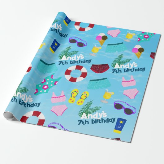 Papier Cadeau Pool fête d'anniversaire active (Déroulé)