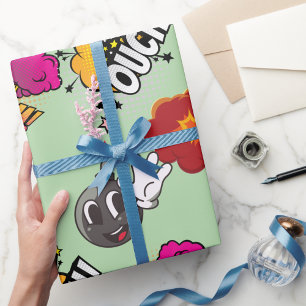 Papier cadeau Pop Art Bande dessinée Boom Aïe Vert
